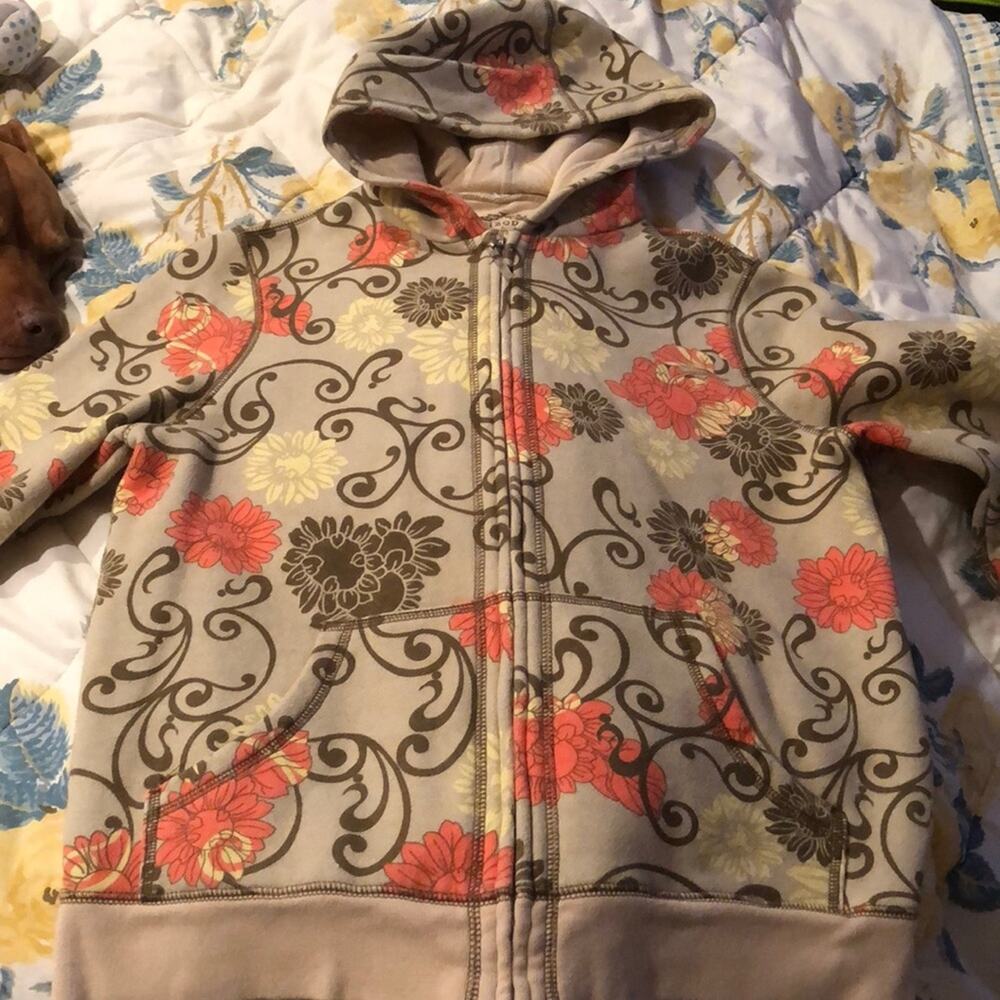 Izod full zip hooded floral sweatshirt worn once L